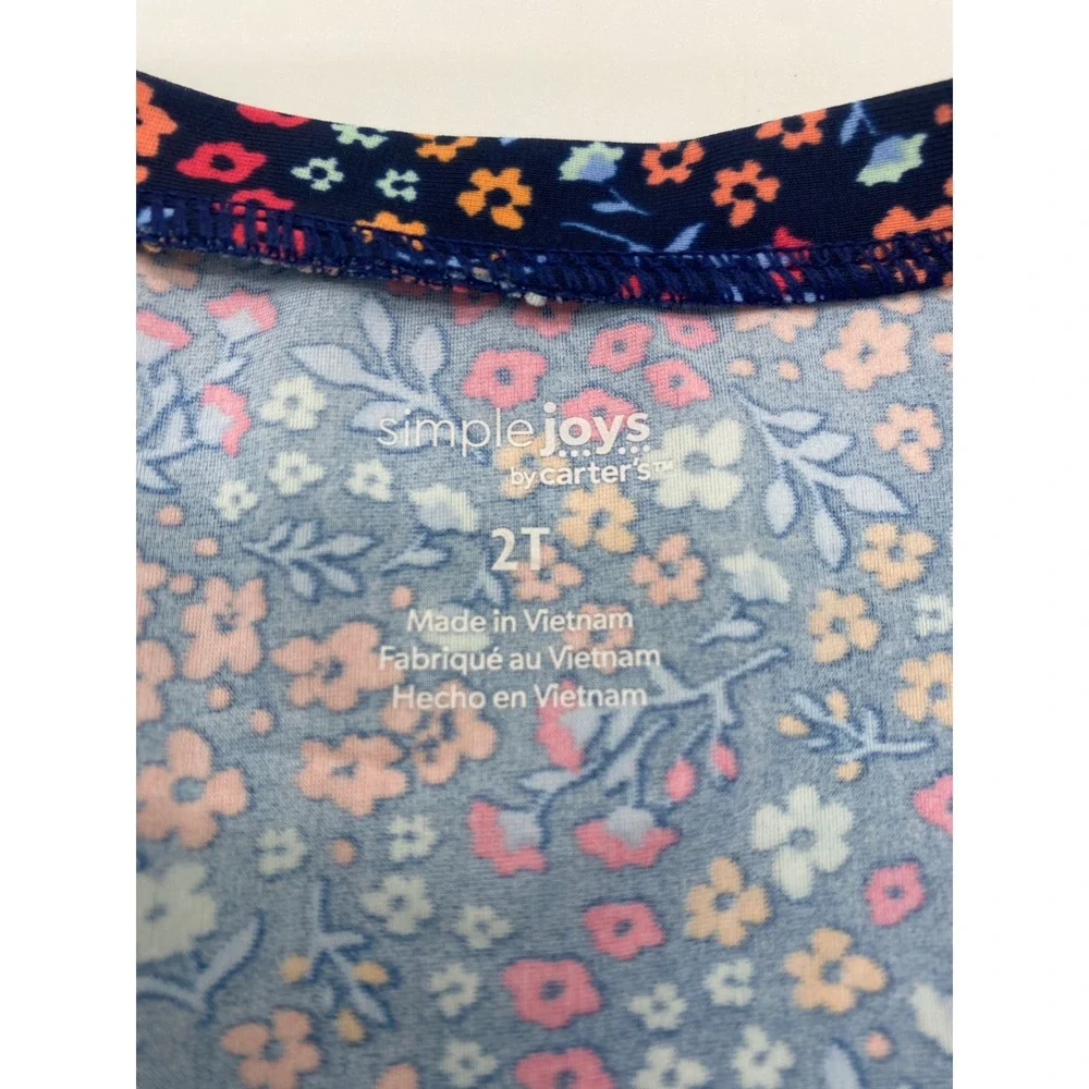 Simple Joys by Carters Girls 2T Navy Floral Long Sleeve Rash‎ Guard Swim Top Zip